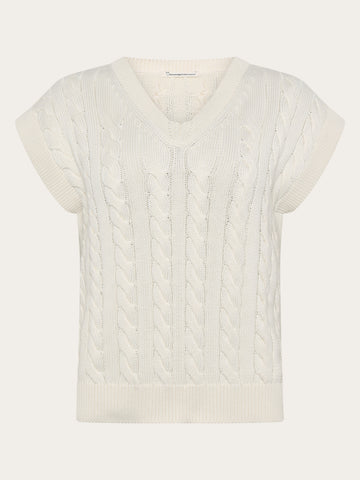KnowledgeCotton Apparel - WMN Cable knit vest Knits 1387 Egret