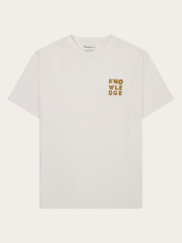KnowledgeCotton Apparel - MEN Chest print t-shirt T-shirts 1387 Egret