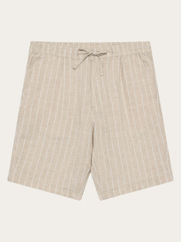 KnowledgeCotton Apparel - MEN Fig loose linen shorts Shorts 8033 Creme Stripe