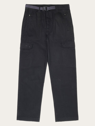 KnowledgeCotton Apparel - MEN Flint Ripstop Belt Cargo Pant - GOTS/Vegan Pants 1300 Black Jet