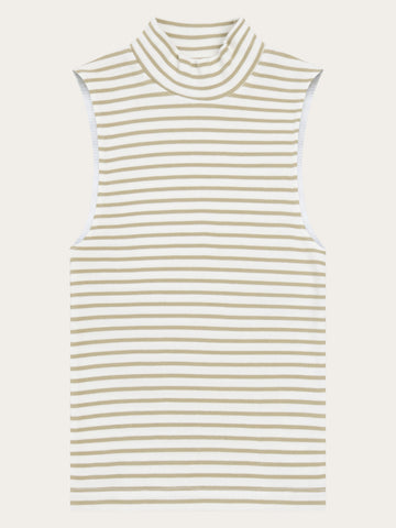 KnowledgeCotton Apparel - WMN High neck rib top T-shirts 8033 Creme Stripe
