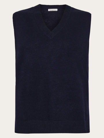 KnowledgeCotton Apparel - WMN Lambswool vest RWS Knits 1001 Total Eclipse
