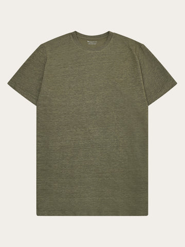 KnowledgeCotton Apparel - MEN Linen t-shirt T-shirts 1068 Burned Olive