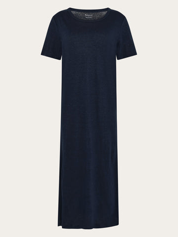 KnowledgeCotton Apparel - WMN Linen t-shirt dress Dresses 1001 Total Eclipse