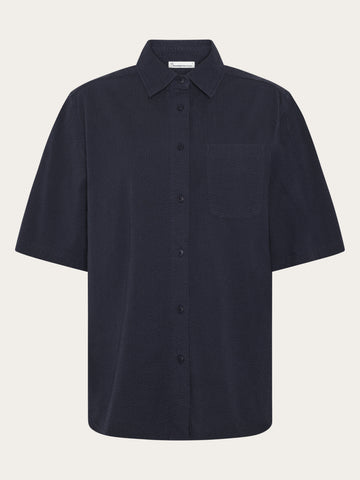KnowledgeCotton Apparel - WMN Loose seersucker short sleeve shirt Shirts 1412 Night Sky