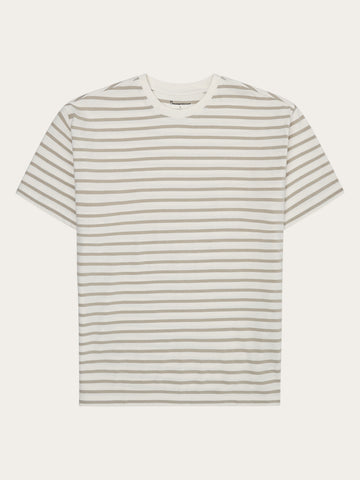 KnowledgeCotton Apparel - MEN Loose striped t-shirt T-shirts 8030 Beige stripe