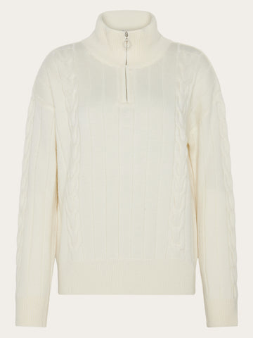 KnowledgeCotton Apparel - WMN Merino Half Zip High Neck RWS Knits 1387 Egret