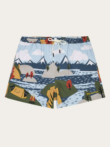 KnowledgeCotton Apparel - MEN Mid-thigh print swimshorts Swimshorts 9921 Blue