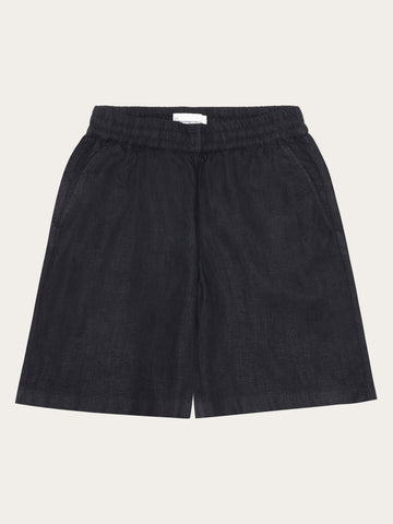 KnowledgeCotton Apparel - WMN Posey wide linen shorts Shorts 1300 Black Jet