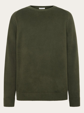 KnowledgeCotton Apparel - MEN Plain knitted crew neck Knits 1090 Forest Night