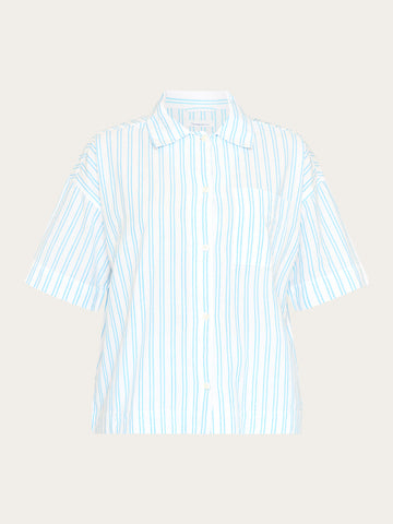 KnowledgeCotton Apparel - WMN Pyjama short sleeved shirt - GOTS/Vegan Shirts 8021 Blue stripe