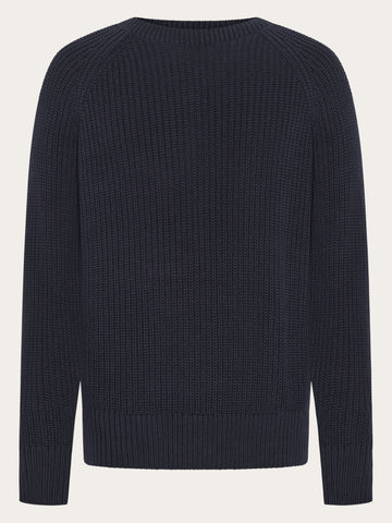 KnowledgeCotton Apparel - MEN Raglan knit sweater Knits 1412 Night Sky