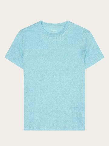 KnowledgeCotton Apparel - WMN Reg linen t-shirt T-shirts 1480 Aqua Esque