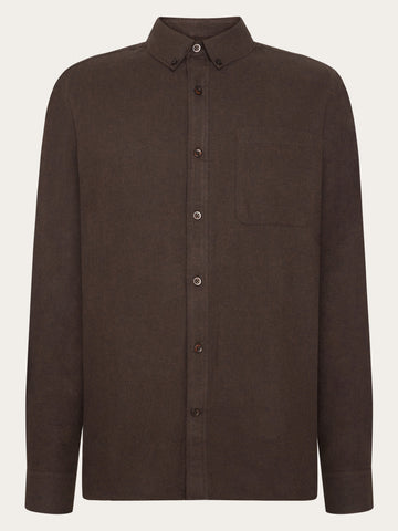 KnowledgeCotton Apparel - MEN Regular fit melangé flannel shirt Shirts 1487 Chocolate Torte