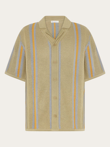 KnowledgeCotton Apparel - MEN Regular striped knit shirt Knits 8030 Beige stripe