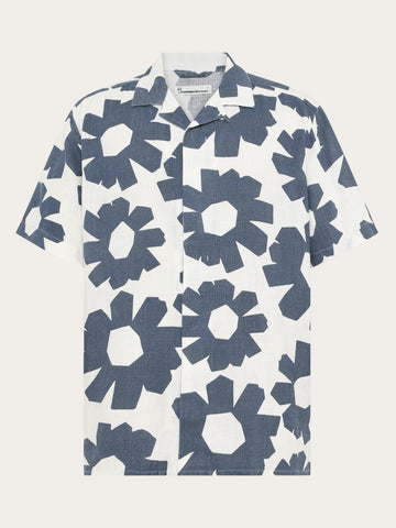 KnowledgeCotton Apparel - MEN Relaxed linen blend print short sleeve shirt Shirts 9921 Blue