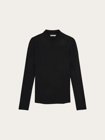 KnowledgeCotton Apparel - WMN Rib high neck LS Long Sleeves 1300 Black Jet