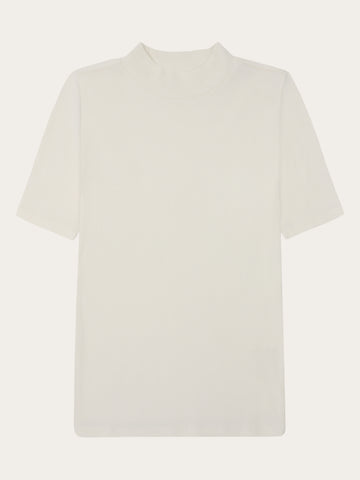 KnowledgeCotton Apparel - WMN Rib high neck short sleeve T-shirts 1007 Star White