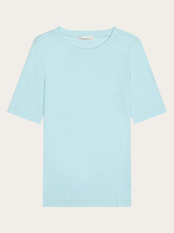 KnowledgeCotton Apparel - WMN Rib t-shirt T-shirts 1480 Aqua Esque
