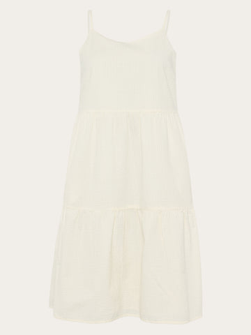 KnowledgeCotton Apparel - WMN Seersucker strap dress Dresses 1387 Egret