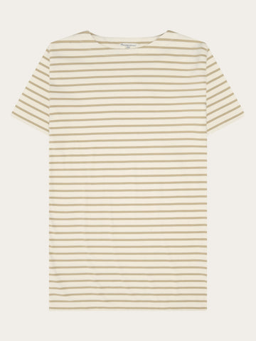 KnowledgeCotton Apparel - WMN Stripe t-shirt dress Dresses 8030 Beige stripe
