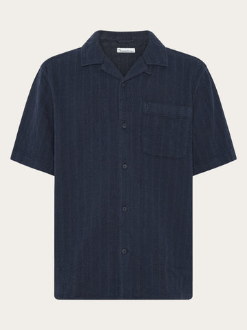 KnowledgeCotton Apparel - MEN Structure short sleeve shirt Shirts 1412 Night Sky