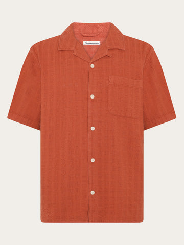 KnowledgeCotton Apparel - MEN Structure short sleeve shirt Shirts 1488 Burnt Brick