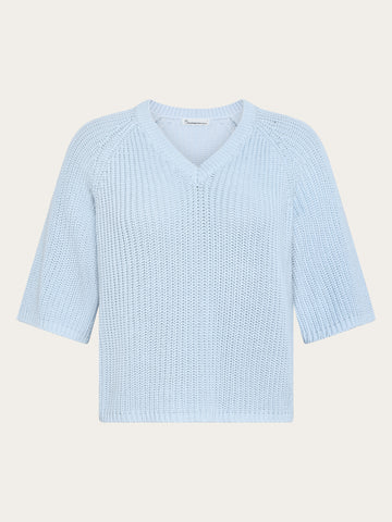 KnowledgeCotton Apparel - WMN V-neck short sleeve knit Knits 1009 Skyway