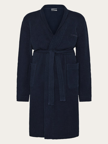 KnowledgeCotton Apparel - UNI Waffle bathrobe Homewear 1412 Night Sky
